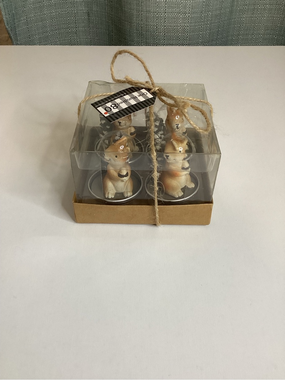 NWT One Hundred 80 Degrees Decorative Squirrel Tea Light Candles Gift Set Of 4